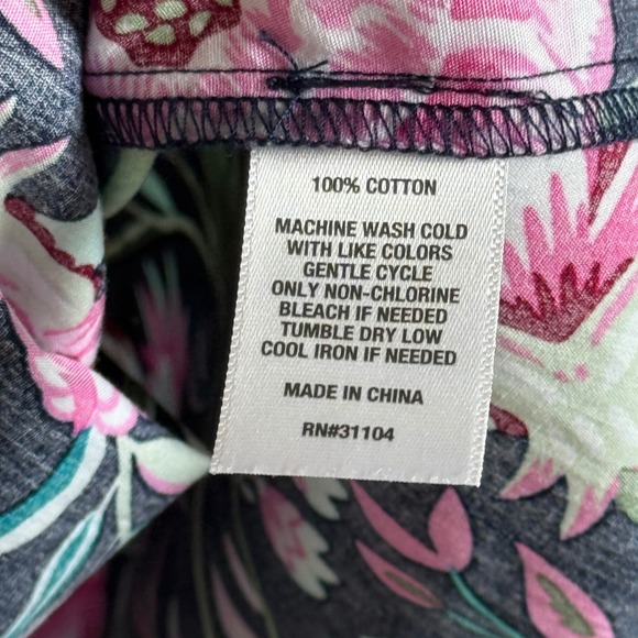 Crown & Ivy Womens Blouse XXL Blue Pink Floral Cotton Ruffle Peasant Bright - Picture 7 of 9